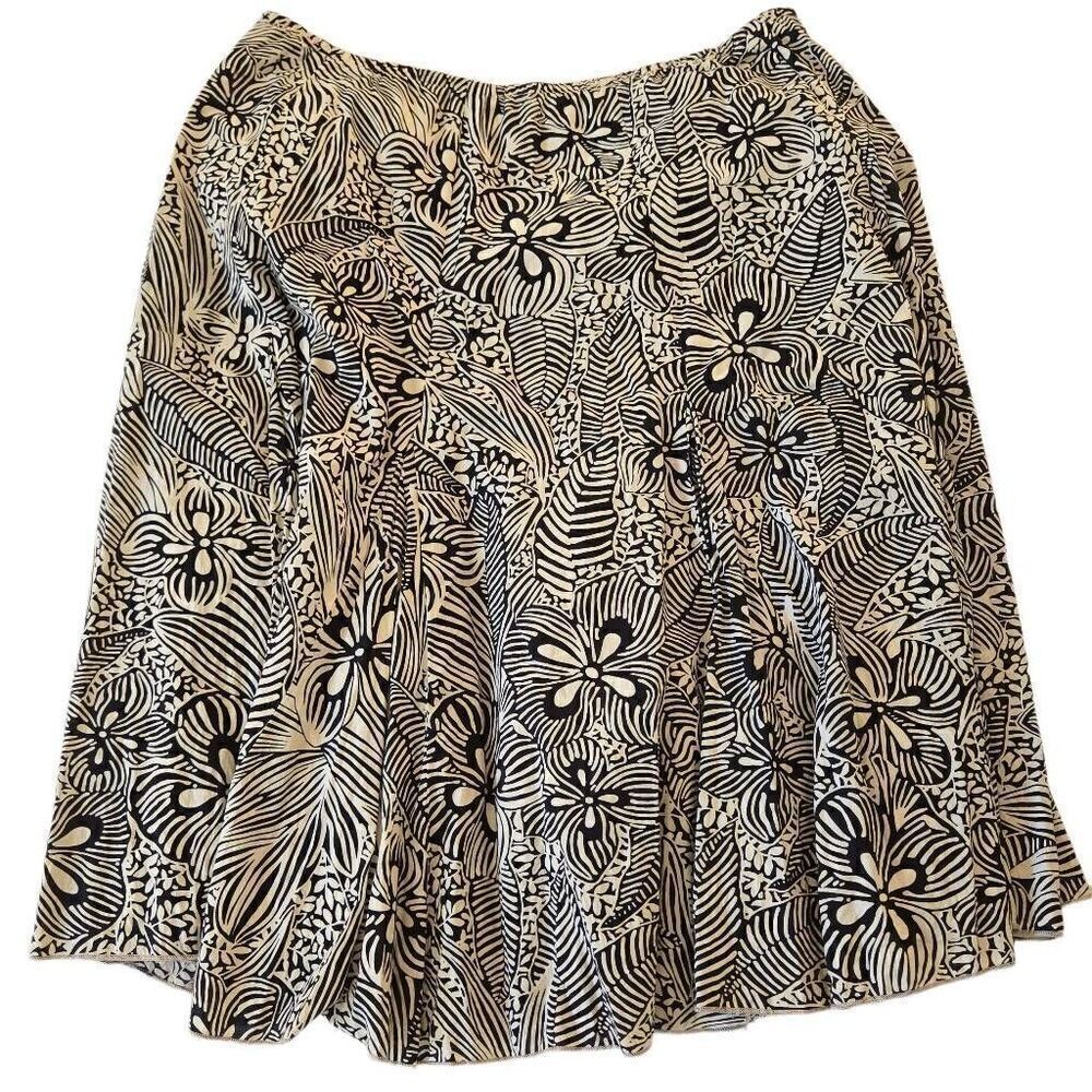 Karen Kane Womens Cotton Black Cream Floral Print Full Pull On Lined Skirt Mediu - Picture 9 of 9